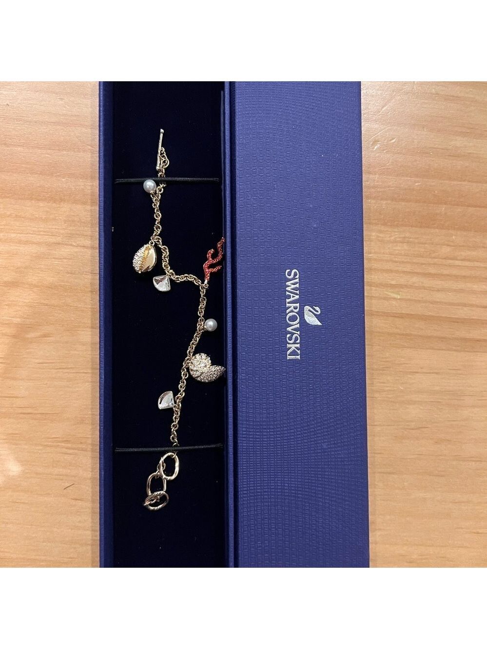 NEW Swarovski Ocean Charm Bracelet Gold Tone Crystal Shell Coral Pearl Dangle - Picture 4 of 6